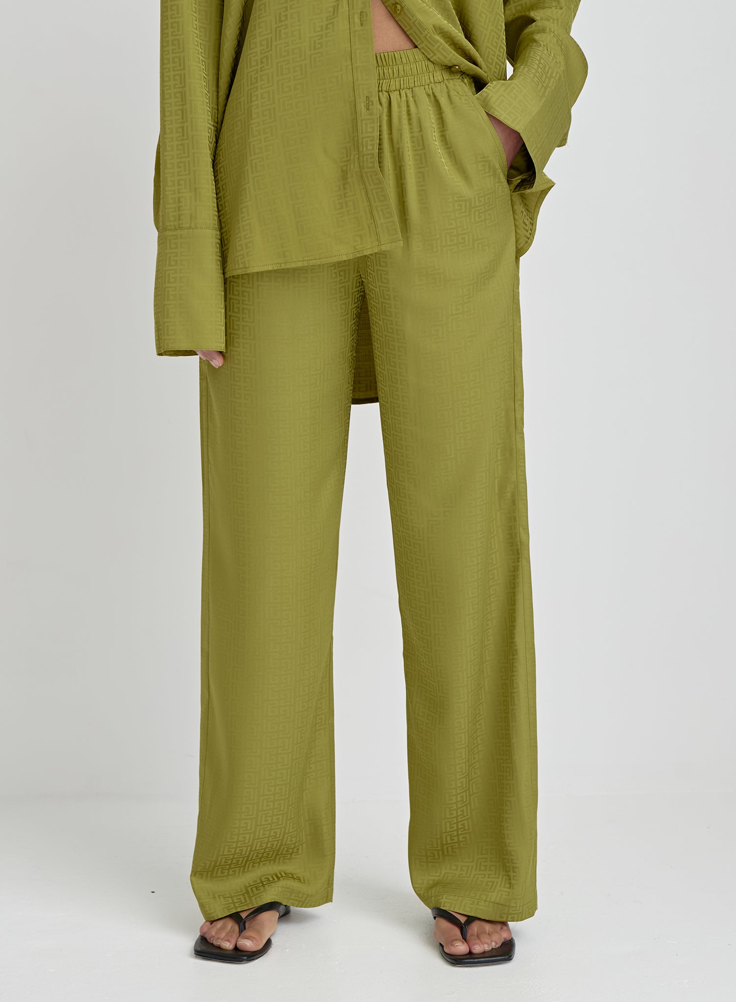 Green Jacquard Satin Print Trouser
